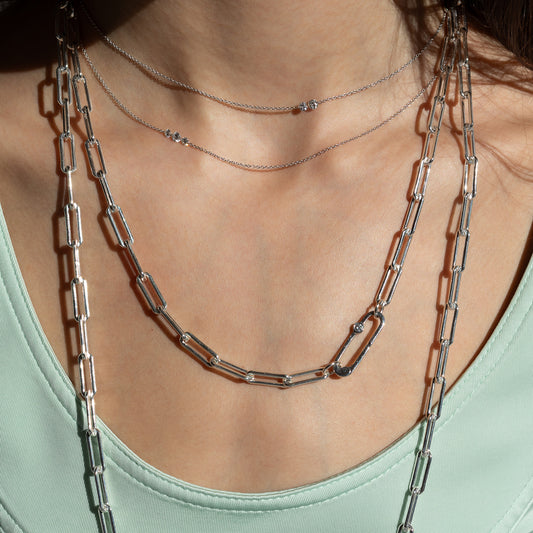 Sterling Silver Chain Large Diamond Clasp Necklace