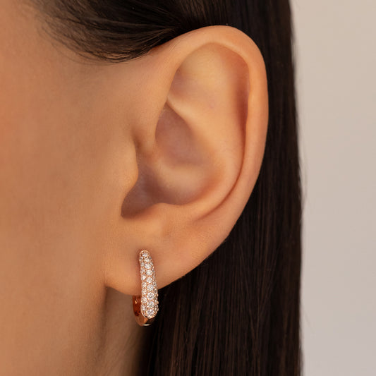 Three Row Pave Diamond 15mm Hoops