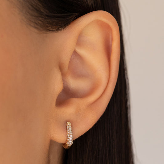 Three Row Pave Diamond 10mm Hoops