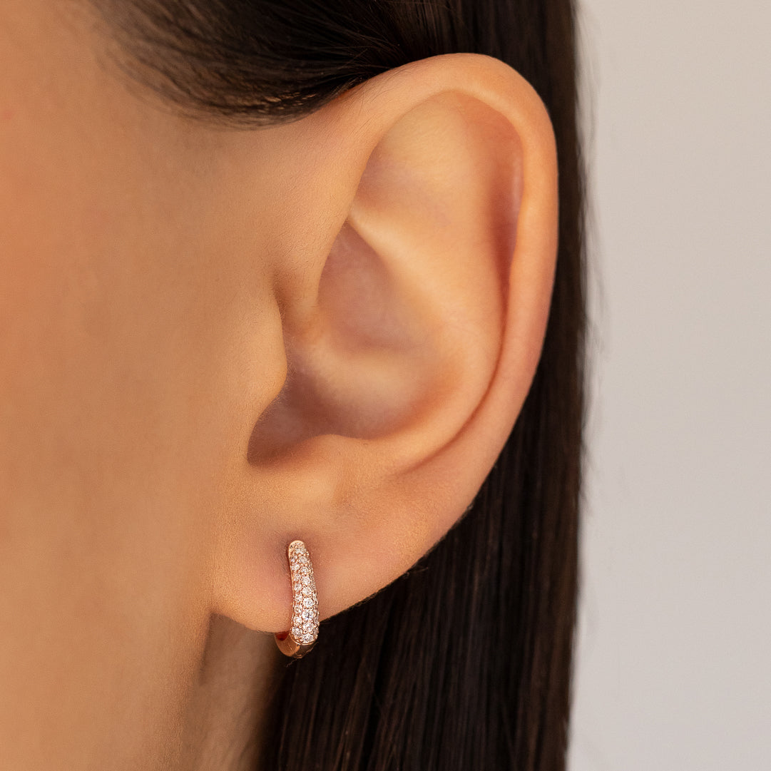 Three Row Pave Diamond 10mm Hoops