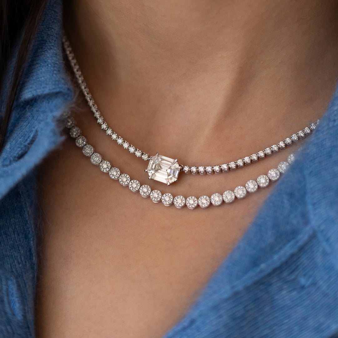 White Gold All The Way Scalloped Diamond 6.25cts Tennis Necklace
