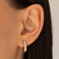 Load image into Gallery viewer, Three Row Pave Diamond 15mm Hoops
