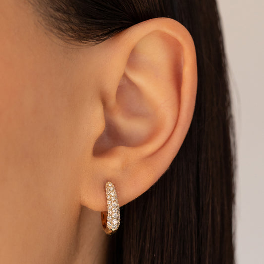 Three Row Pave Diamond 15mm Hoops