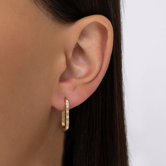 Rectangle High Polished Alternating 20mm Diamonds Hoops