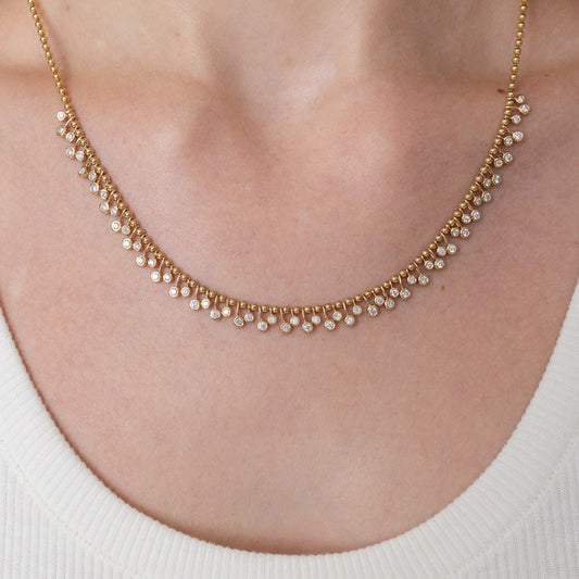 Yellow Gold Diamond Drop Bezel Ball Chain Necklace