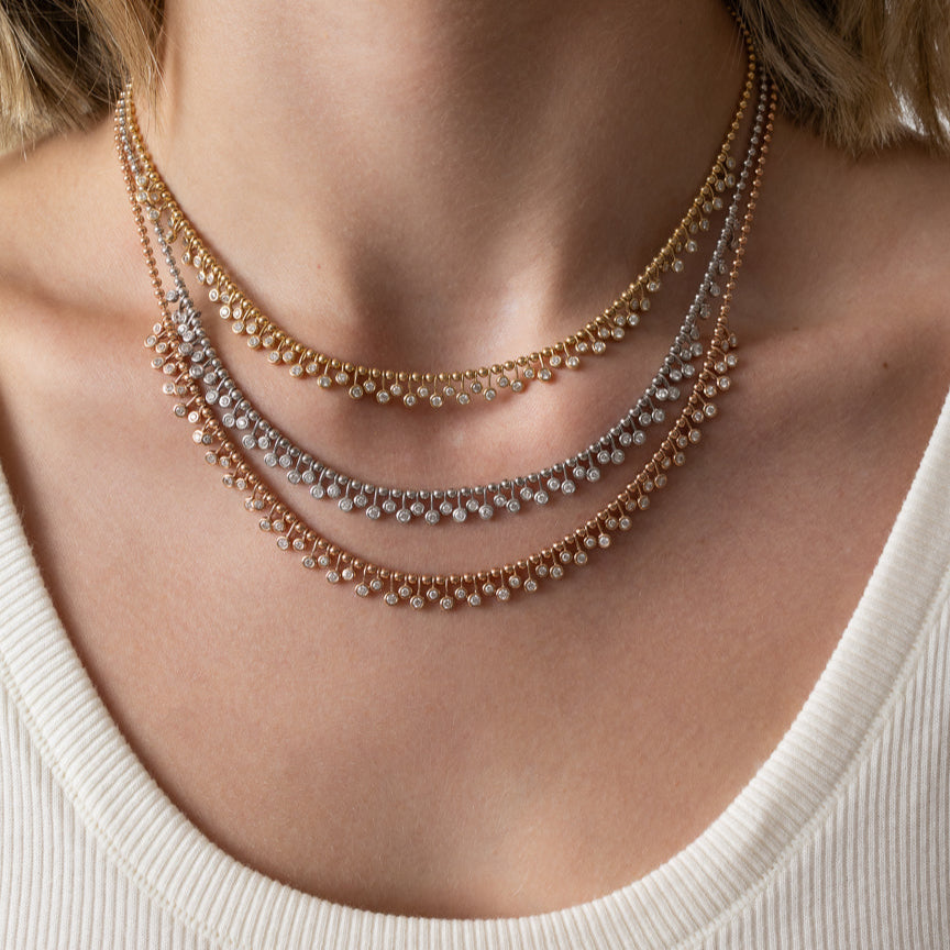 Rose Gold Diamond Drop Bezel Ball Chain Necklace