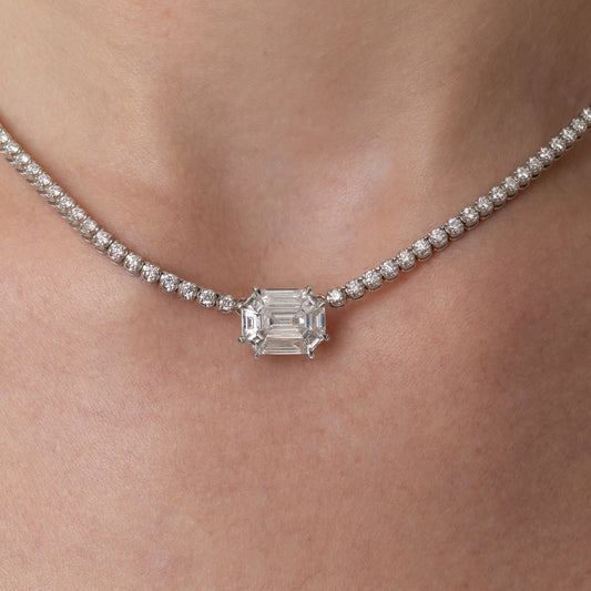 18 Karat White Gold Mosaic 4.25cts Diamond 16.00" Tennis Necklace