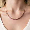 Load image into Gallery viewer, 14 Karat Yellow Gold Adjustable Pink Sapphire Heart Tennis Necklace 8.00cts 16.00"
