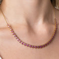 Load image into Gallery viewer, 14 Karat Yellow Gold Adjustable Pink Sapphire Heart Tennis Necklace 8.00cts 16.00"

