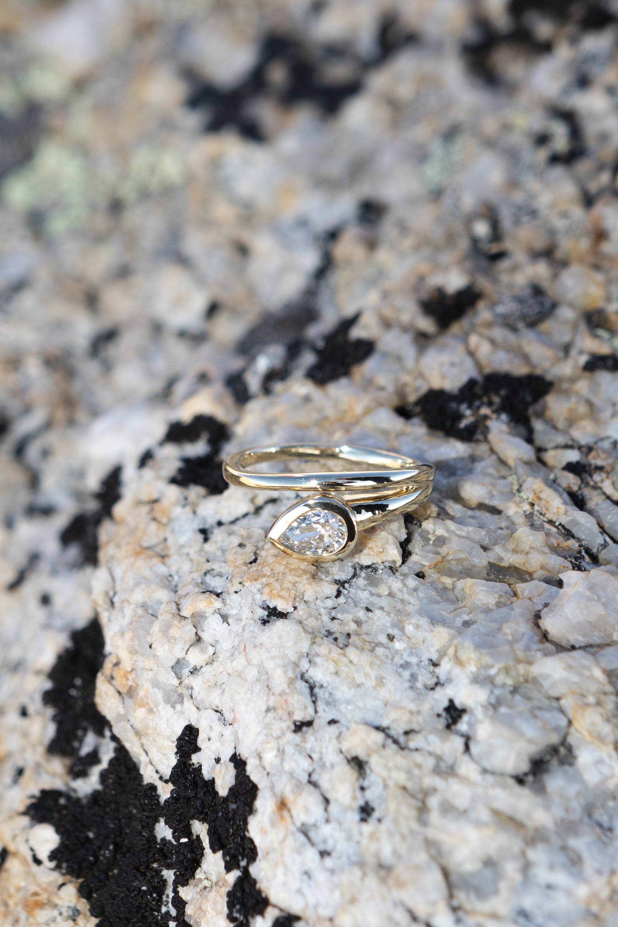 Yellow Gold Pear Diamond Half Spiral Ring .65cts