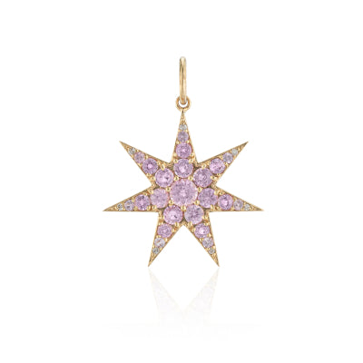 Yellow Gold Pink Sapphire Star Charm