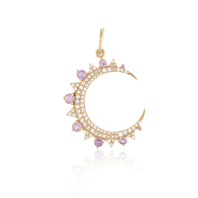Yellow Gold Diamond and Pink Sapphire Medium Moon