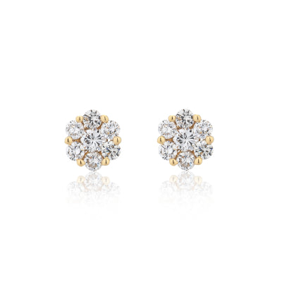 18 Karat Yellow Gold Floral Stud Earrings 1.00cts