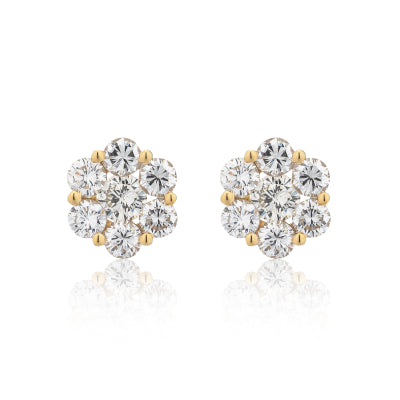 18 Karat Yellow Gold Floral Stud Earrings 2.50cts