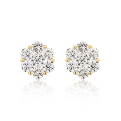 18 Karat Yellow Gold Floral Stud Earrings 3.25cts