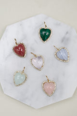 Gold Diamond and Strawberry Quartz Chubby Heart Charm