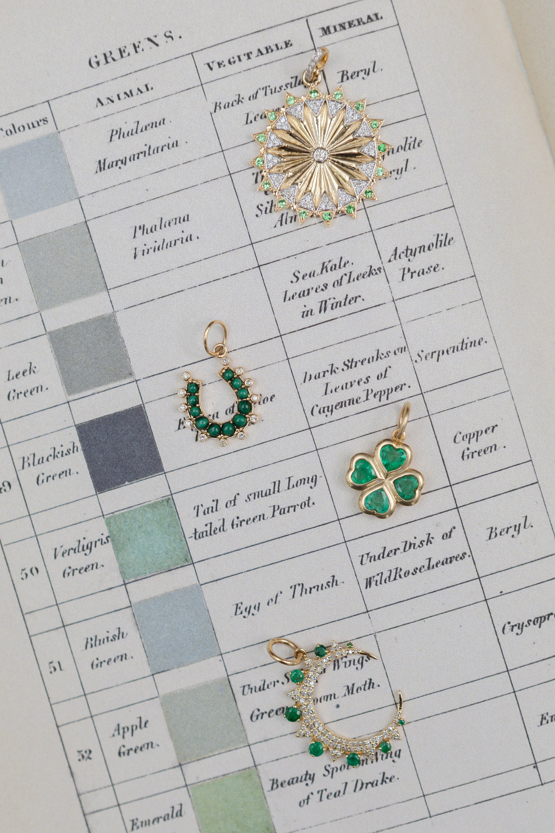 Yellow Gold Diamond and Emerald Fluted Coin Pendant