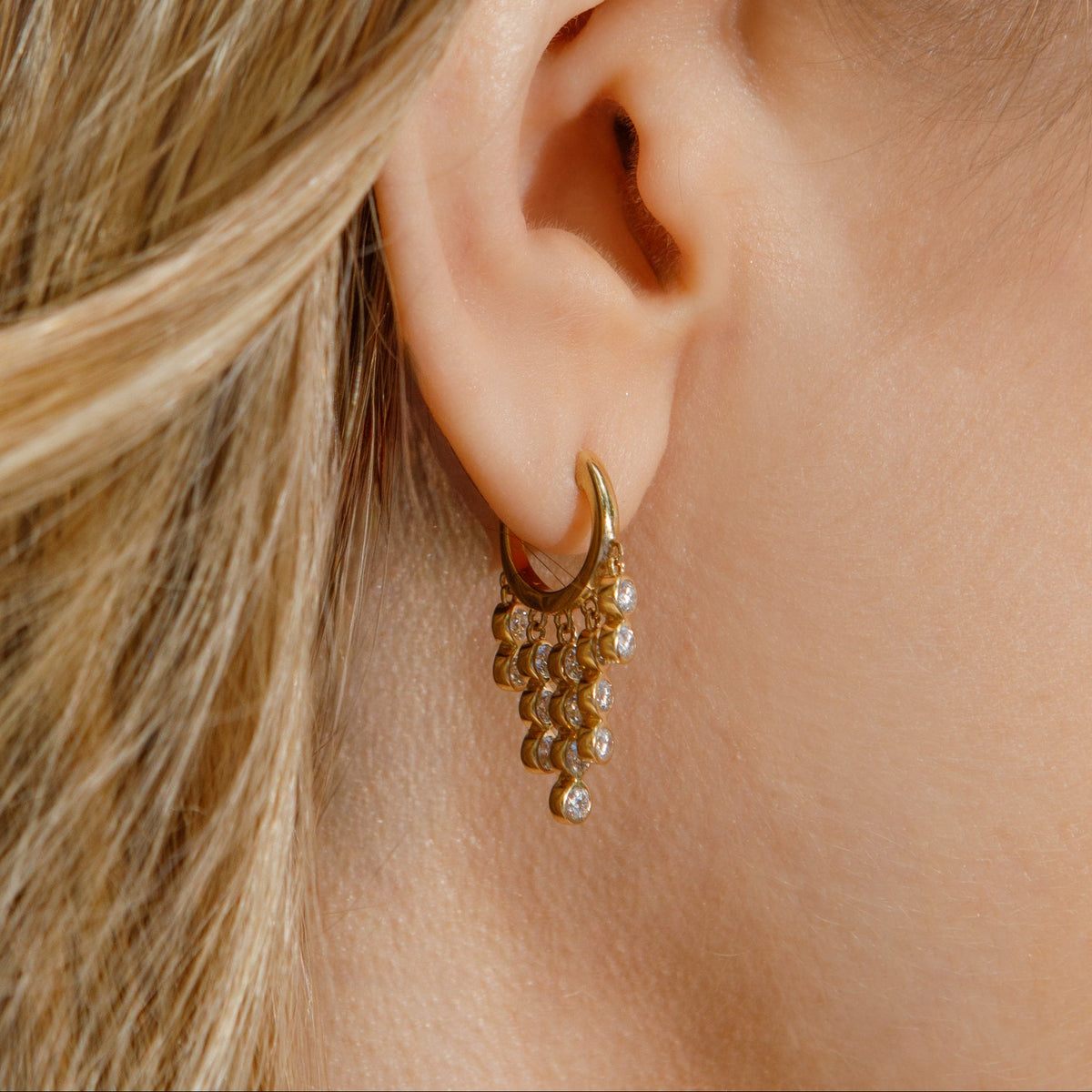 Yellow Gold and Moissanite Bezel Fringe Earrings