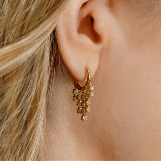 Yellow Gold and Moissanite Bezel Fringe Earrings