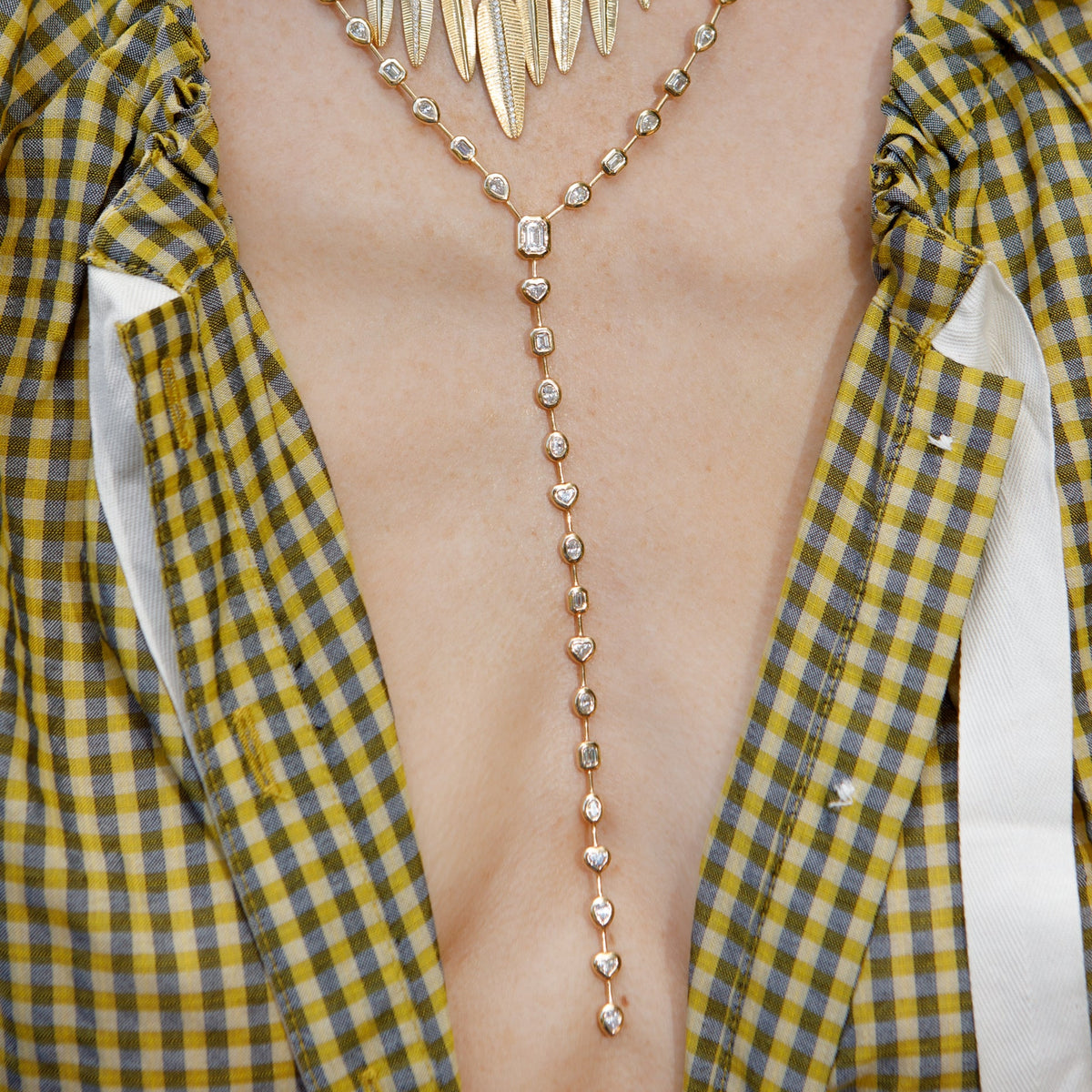 Yellow Gold Fancy Shape 7.00cts Diamond Lariat Necklace