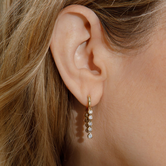 Yellow Gold and Moissanite Bezel Fringe Earrings