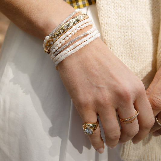 14 Karat Gold Diamond Speckle Hinge Bracelet