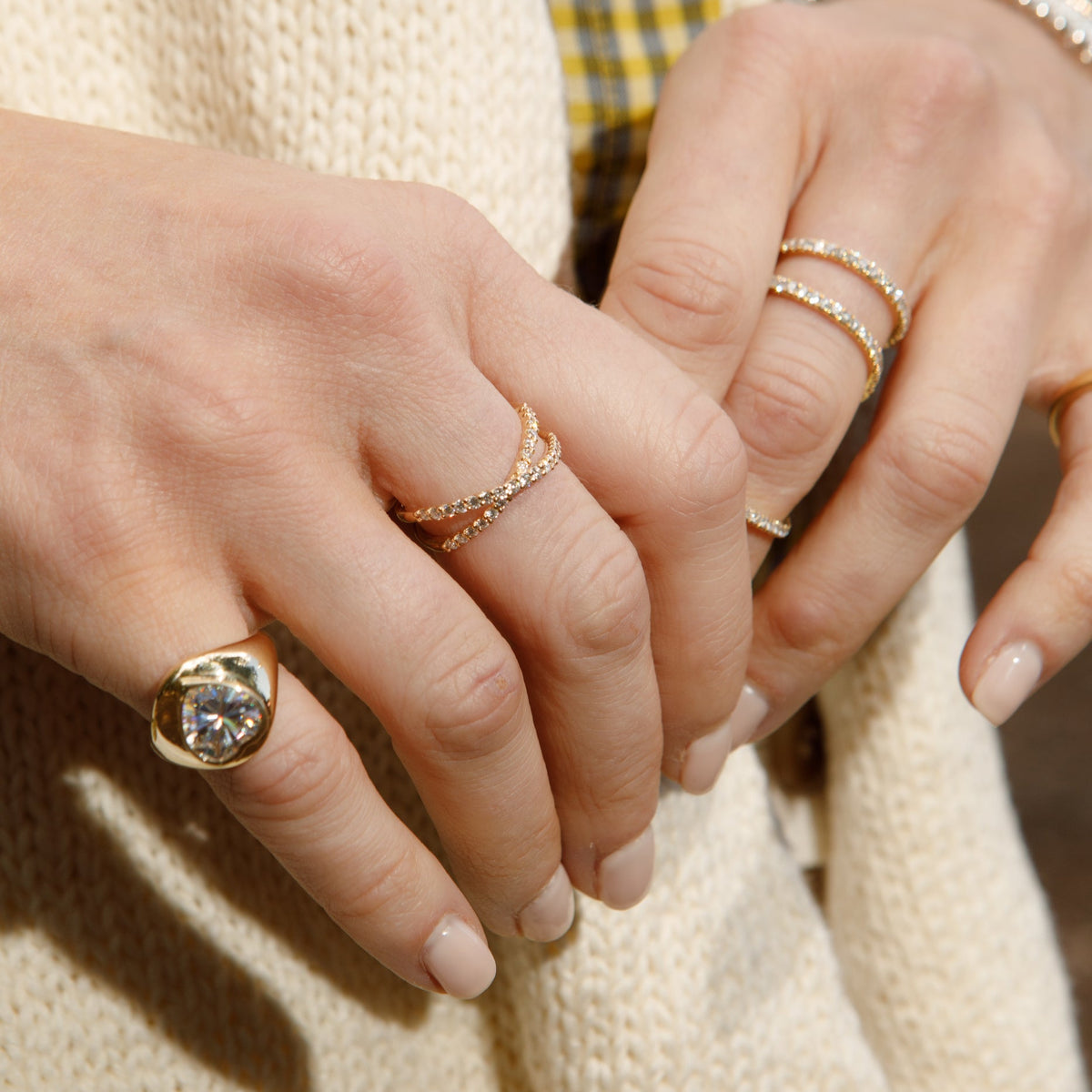 14 Karat Yellow Gold and Diamond Criss Cross Ring