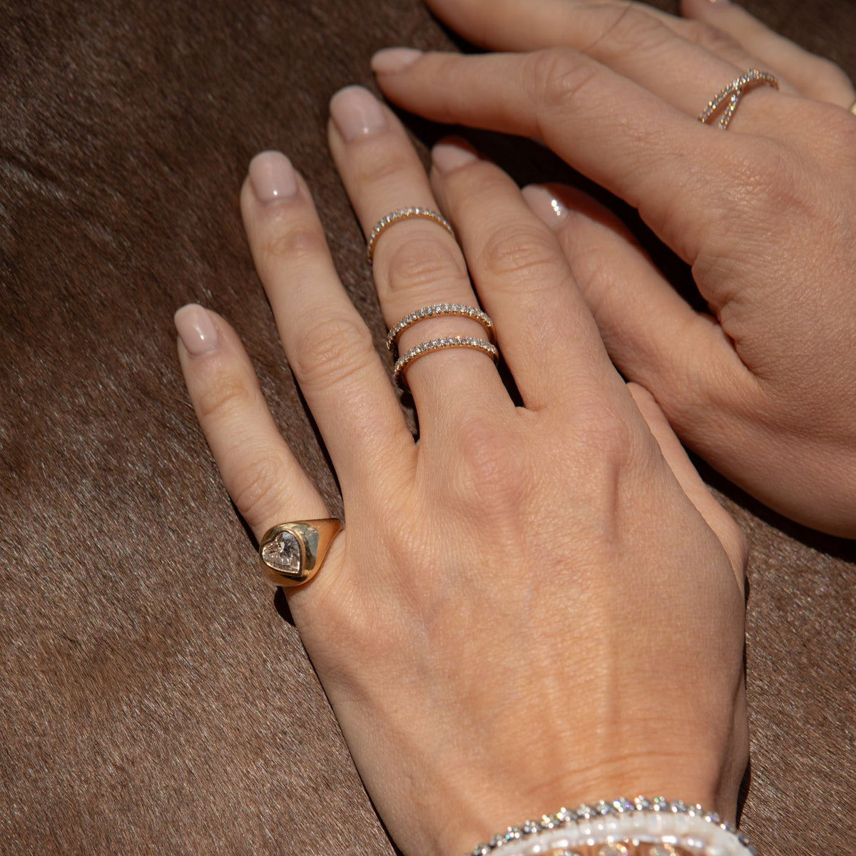 14 Karat Yellow Gold Moissanite Heart Signet Pinky Ring