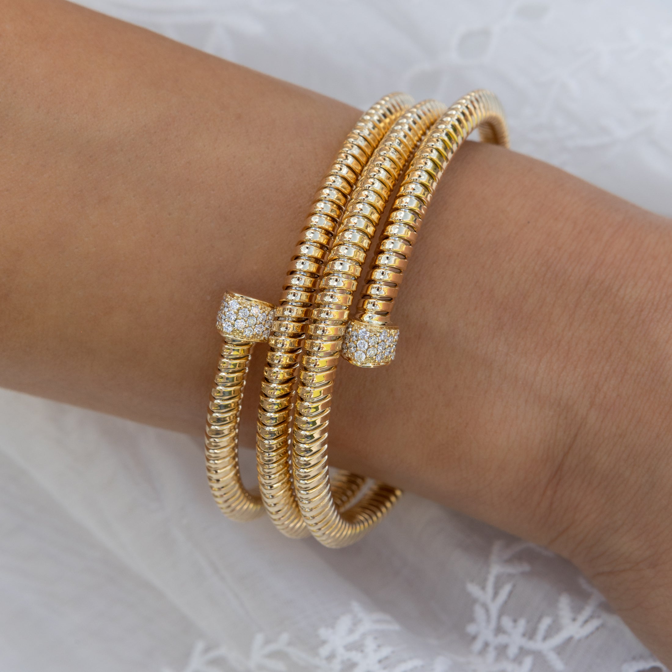 18 Karat Yellow Gold and Diamond Coil Wrap Bracelet