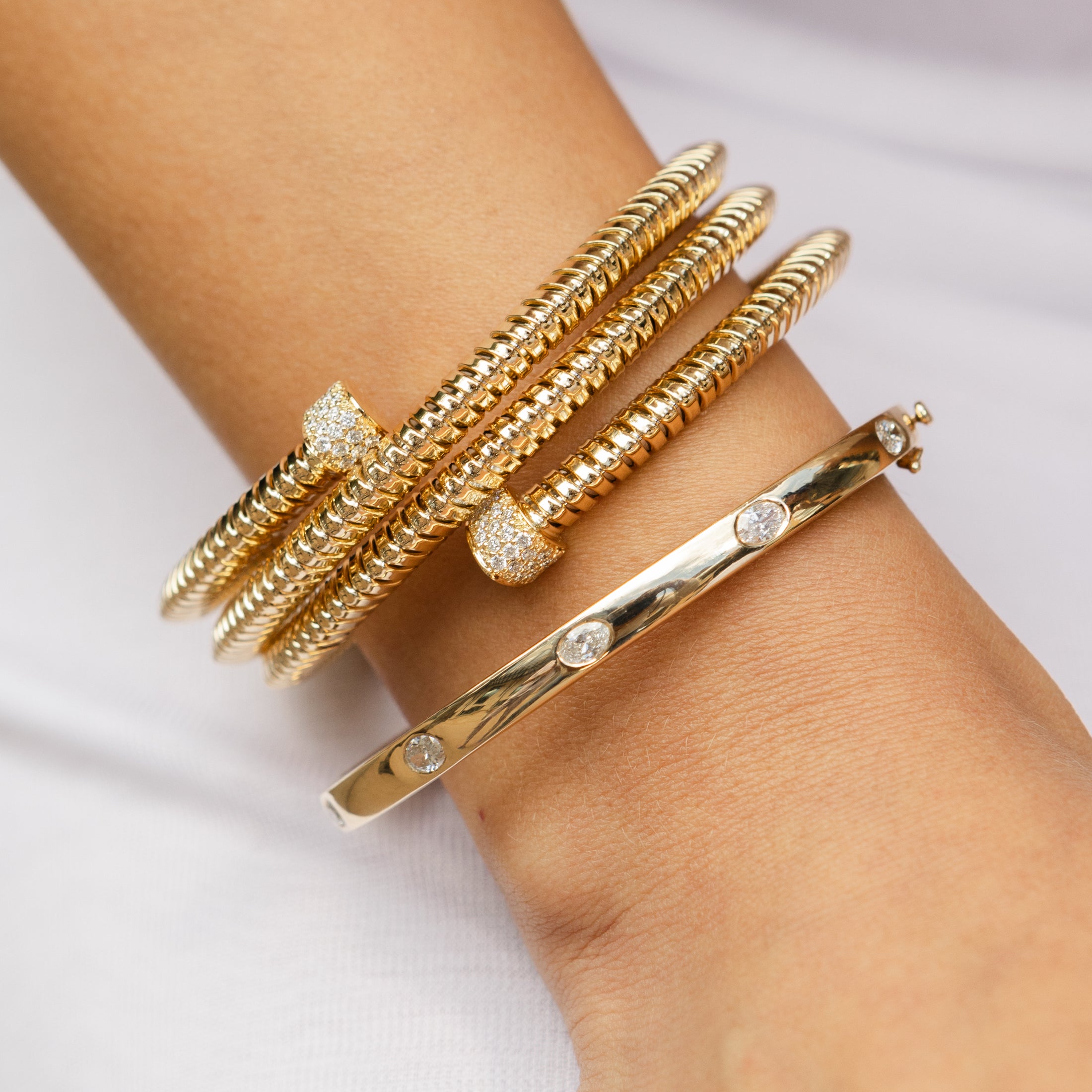 18 Karat Yellow Gold and Diamond Coil Wrap Bracelet