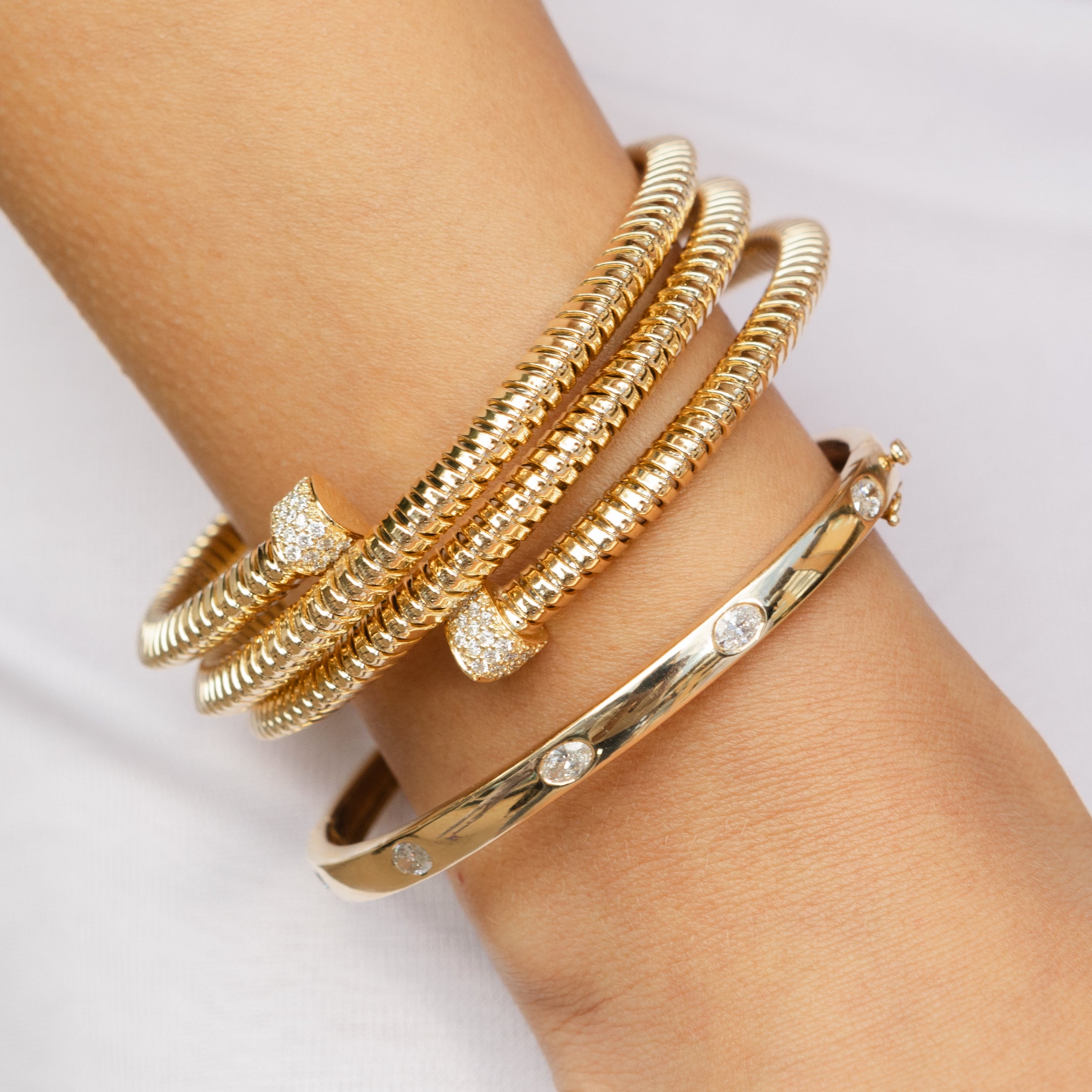 18 Karat Yellow Gold and Diamond Coil Wrap Bracelet