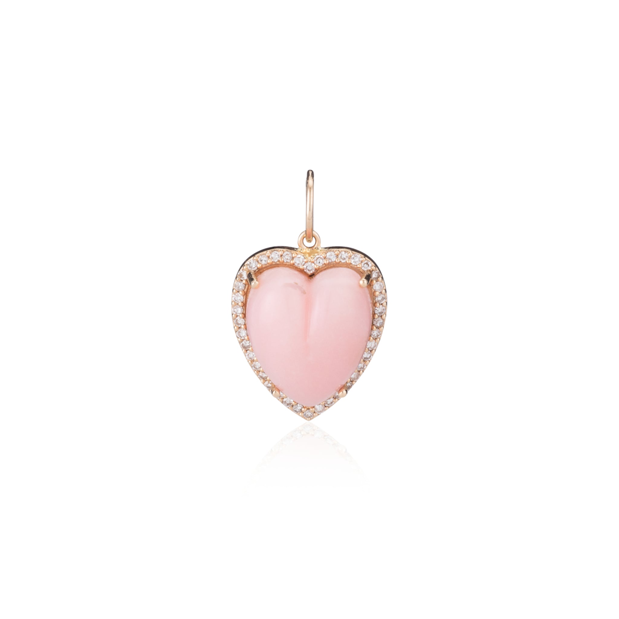 Yellow Gold Diamond and Pink Opal Chubby Heart Charm