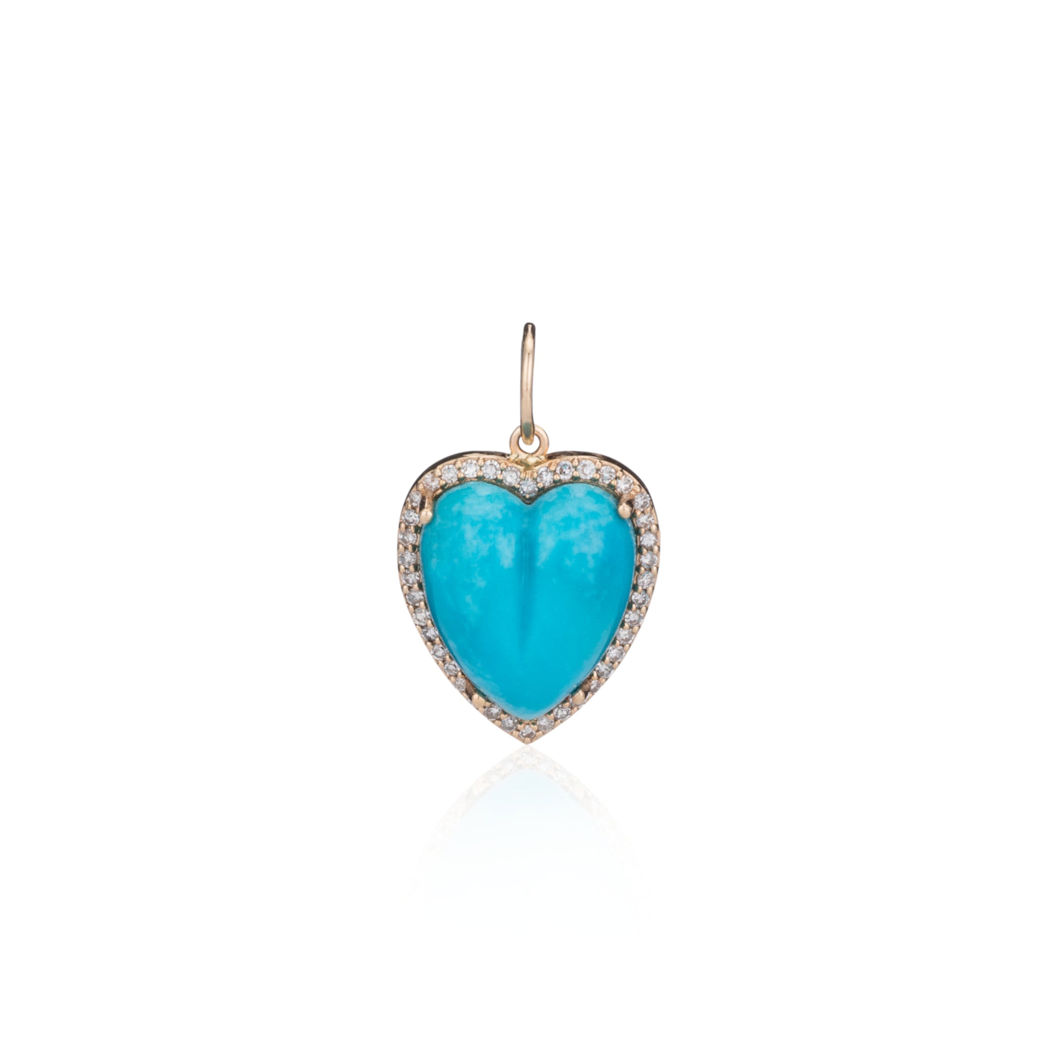Yellow Gold Diamond and Turquoise Chubby Heart Charm