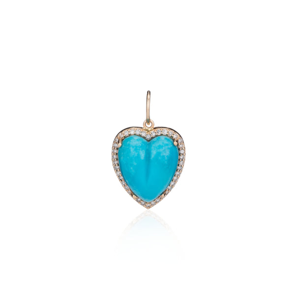 Gold Diamond and Turquoise Chubby Heart Charm