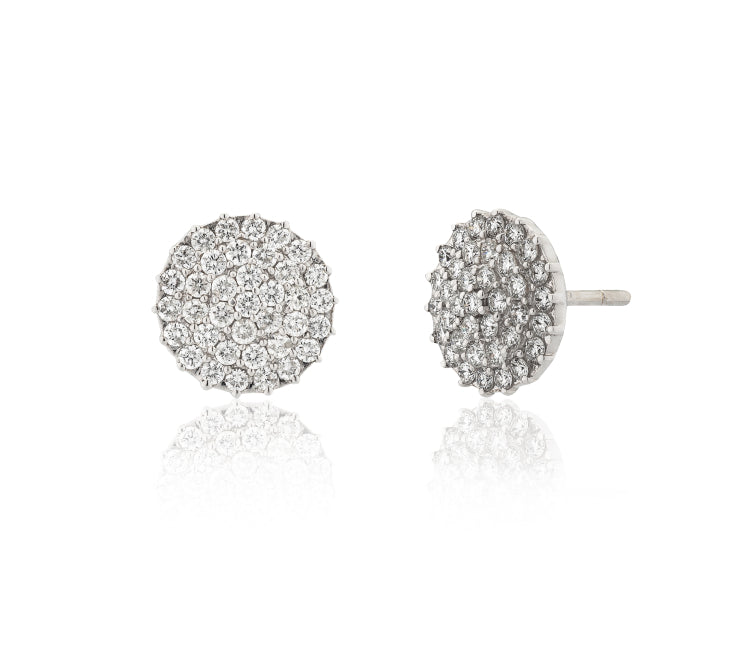 Pave Stud Circle Diamond Earrings