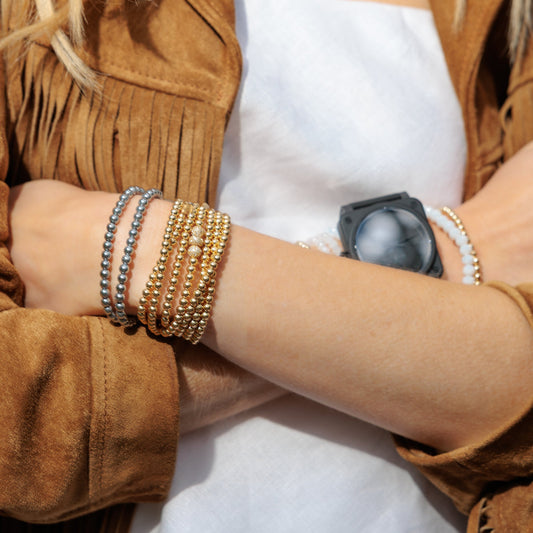 4mm Gold Filled Beads and Yellow Gold Diamond Accent Seven Wrap Bracelet