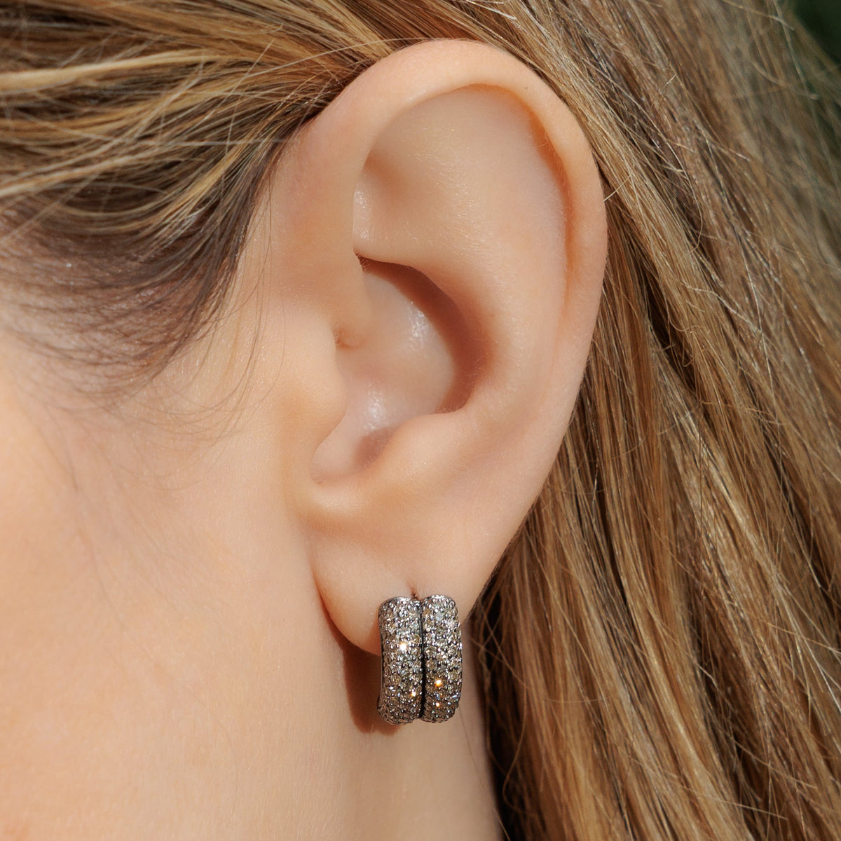 Sterling and Diamond Double Huggie Hoop
