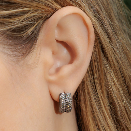 Sterling and Diamond Double Huggie Hoop