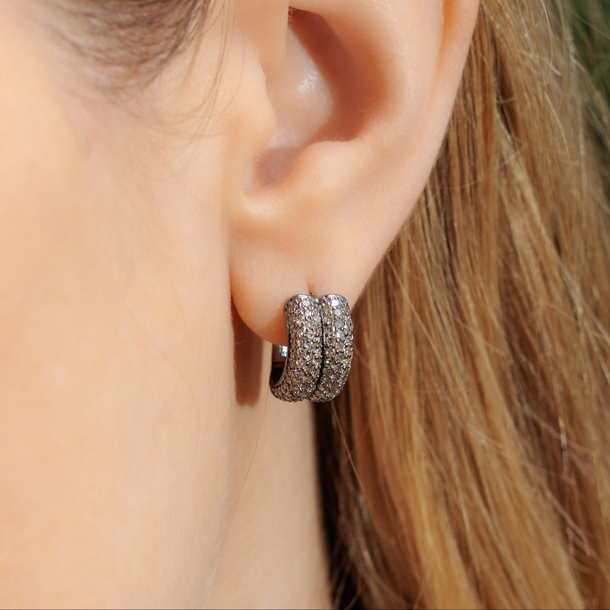 Sterling and Diamond Double Huggie Hoop