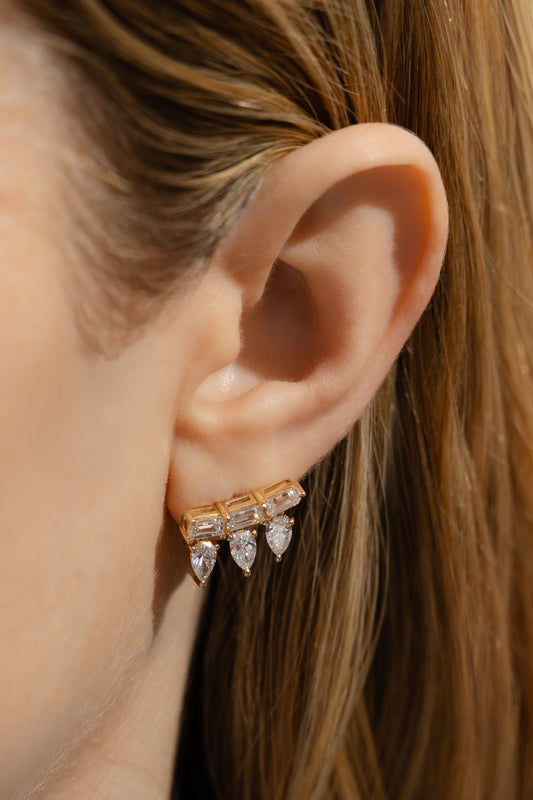 14K Moissanite Pear and Emerald Cut Climbers