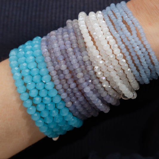 6mm Sheer Blue Crystal Beaded Bracelet