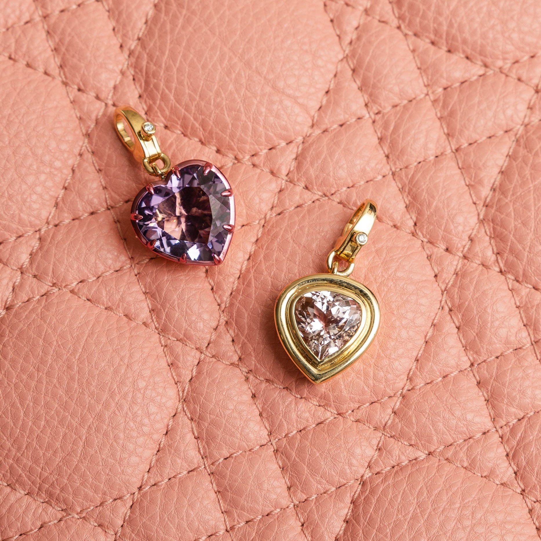 14 Karat Yellow Gold and Pink Amethyst Heart Clip Charm