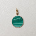 Load image into Gallery viewer, 14 Karat Yellow Gold and Diamond Trimmed Malachite Disk Clip Charm

