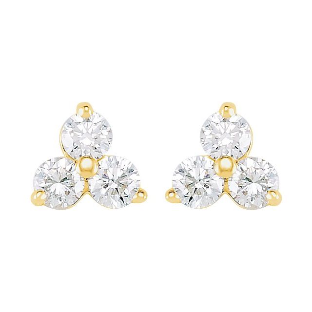Tiny Yellow Gold Mini Three Brilliant Diamond Studs