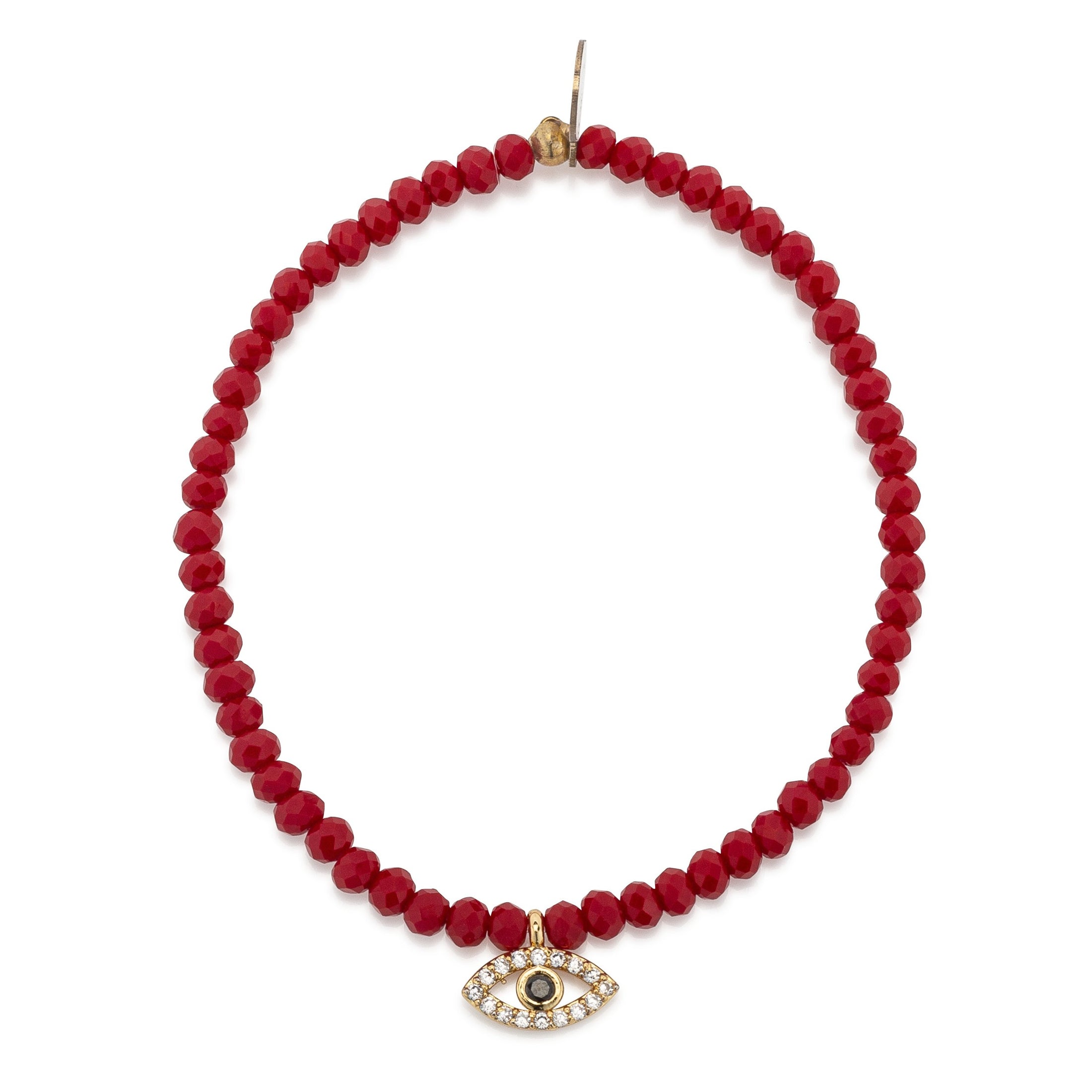 2mm Red Crystal and Yellow Evil Eye Charm Bracelet