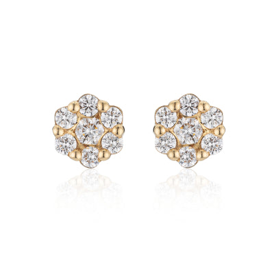 18 Karat Yellow Gold Floral Stud Earrings 1.55cts