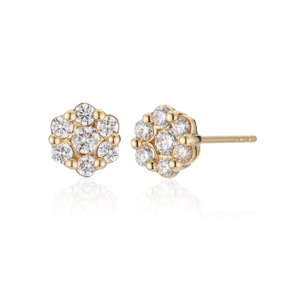 18 Karat Yellow Gold Floral Stud Earrings 1.25cts