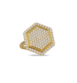 18 Karat Yellow Gold and Diamond Hexagon Ring