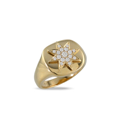 18 Karat Yellow Gold Diamond Sun Signet Ring