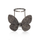 Black Rhodium Silver & Black Diamond Fluttering Butterfly Ring